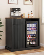 Otterease 39" Fluted Coffee Bar with Fridge Space & Power Outlet, Black | Mini Fridge Cabinet, Mini Fridge Compatible, Wine Bar Cabinet with Power Outlet, Adjustable Shelf, Buffet Sideboard, Home Bar