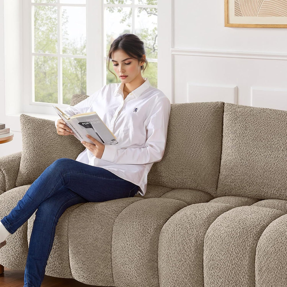 VANOMi Boucle Sofa Couch, 91" Comfy Tufted Upholstered Cloud Couches, Mo...
