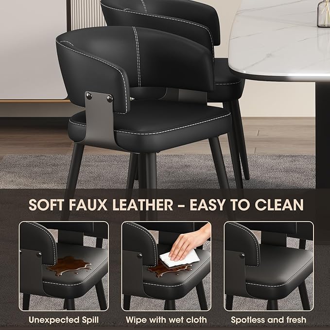 Modern Dining Chairs Set of 6, Upholstered Faux Leather Kitchen Side Chairs with Curved Open Back, Easy Assembly for Dining Room, Restaurant, Cafe, Black