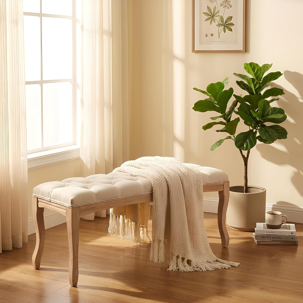 GDFStudio 43.3" French Country Bedroom Bench, Tufted Upholstered End of ...