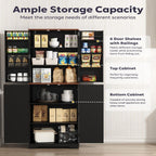 Furnify 72" Tall Kitchen Pantry Cabinet with Door Organizer, Black | Farmhouse Rustic Tall Buffet Cabinet with Adjustable Shelves, Freestanding Storage Cupboard for Kitchen Dining Room Bathroom