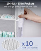 ULG 1 Pack Over Door Organizer with 5 Large Pockets 10 Mesh Side Pockets, 44 lbs Weight Capacity Hanging Storage Organizer with Clear Window for Kids Toys, Shoes, Diapers, Grey, 5 Layer