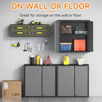 Metal Garage Wall Cabinet with 2 Doors and 1 Adjustable Shelf,Lockable Floating Tool Cabinet with Pegboard,Steel Storage Cabinet for Kitchen,Office,Garage,Laundry,Warehouse(Black&Gray, 26"H)