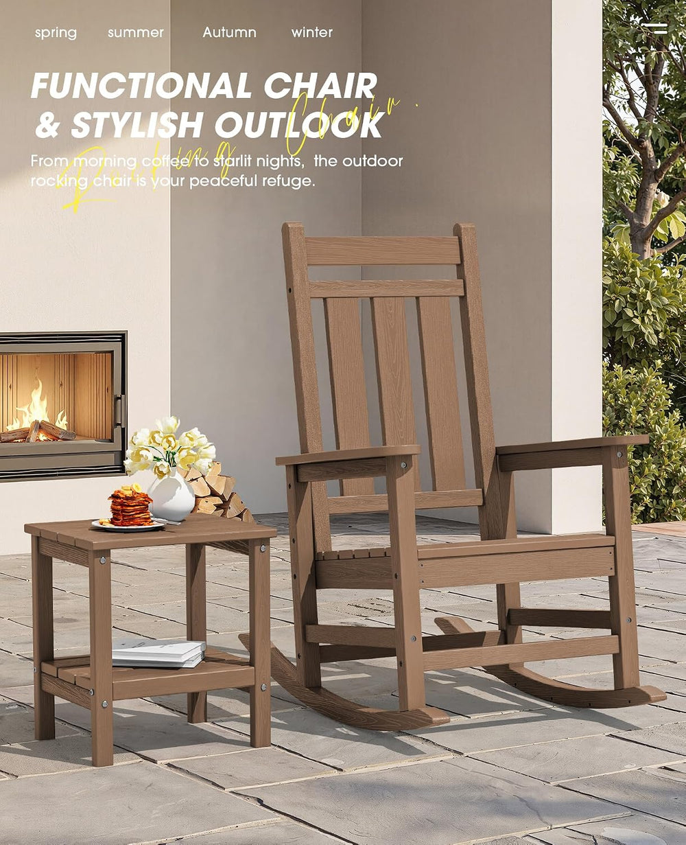 KINGYES Oversized Outdoor Rocking Chair Set of 2, HDPE Patio Rockers, Brown |...