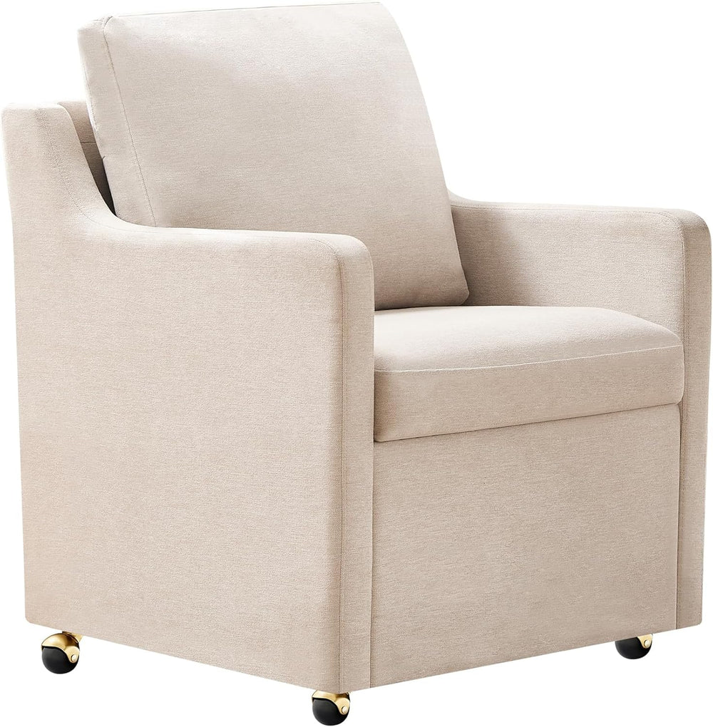 Modern Dining Chair, Linen Upholstered Dining Chairs with Back Pillow and 4 C...