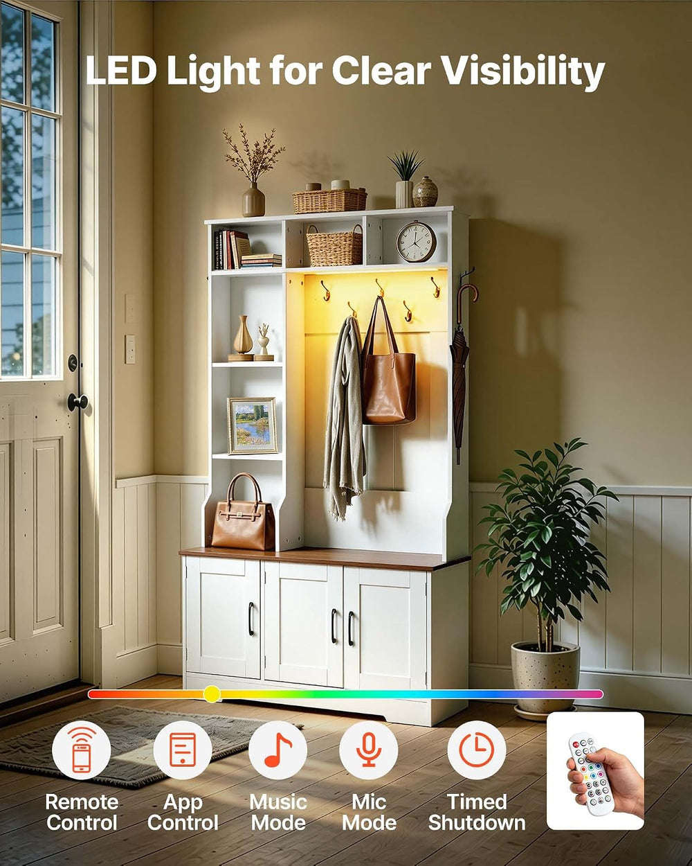 VEVOR Hall Tree with Bench and Shoe Storage, 39" Wide, Entryway Hall Tre...