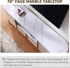 OKD Luxury 70" Fluted TV Stand, Modern Chic Entertainment Center for TVs Up to 80 inches, TV Console with Faux Marble Top, Curved Profile Design, Media Console for Living Room, Off White