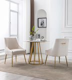 Modern Velvet Dining Chairs Set of 2, Contemporary Upholstered Furniture Collection with Polished Gold Metal Legs, Elegant Accent Chairs for Kitchen Living Room(White)