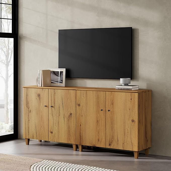 WAMPAT TV Stand Cabinets for TVs up to 75 Inches, 2-in-1 Wood Entertainment C...