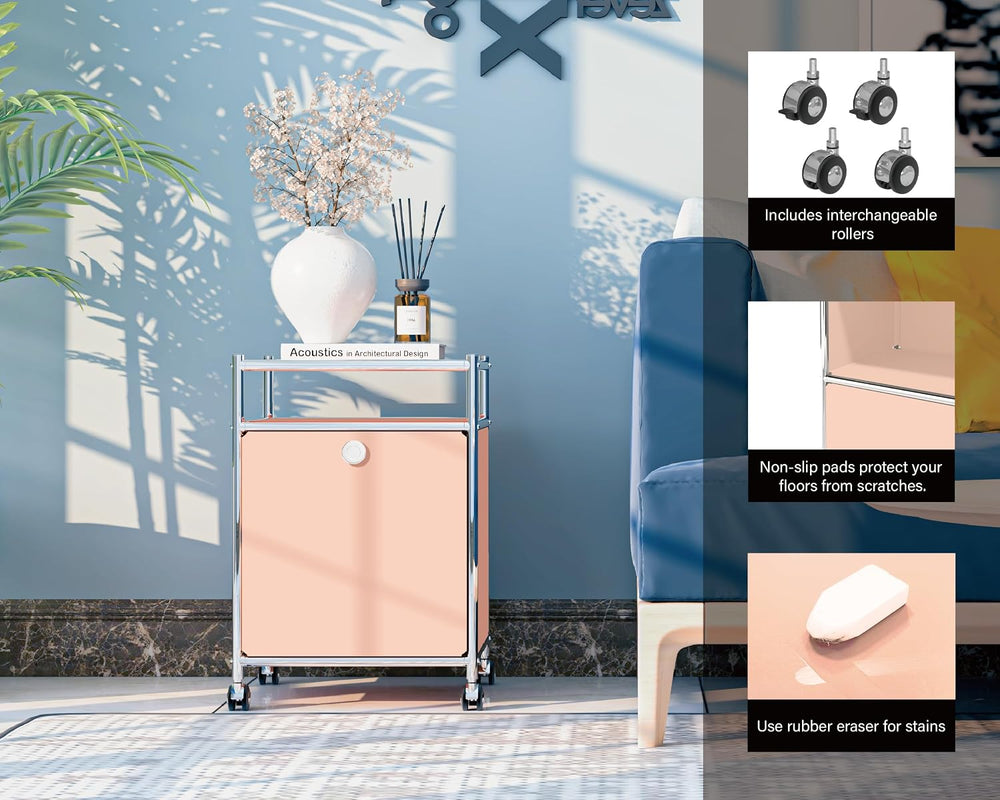 Matte Storage Cart with Flap Door, Large Capacity Storage Cart with Detachabl...