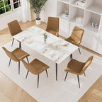 Dining Chairs Set of 6, Leather Modern Kitchen & Dining Room Chairs, Comfortable Upholstered Kitchen Chairs with Metal Legs Armless Side Chairs for Living Room Bedroom Restaurant Cafe, Brown