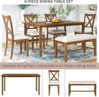 SogesPower 6-Piece Kitchen Dining Table Set for 4-6,Rectangular Dining Table with 4 Fabric Chairs & 1 Bench for Dining Room Living Room,Natural Cherry