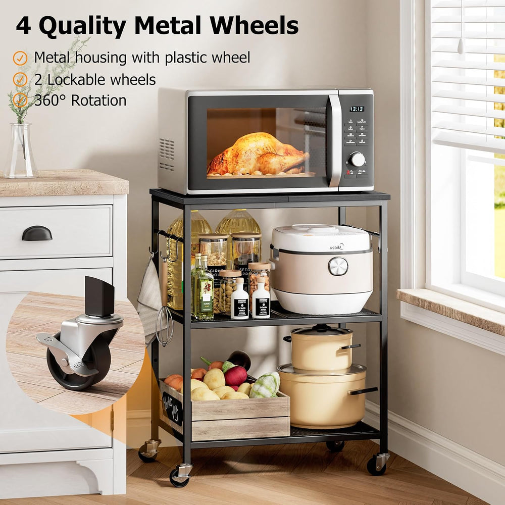 Homleke 3-Tier Rolling Kitchen Microwave Cart, Utility Cart | with Lockable W...