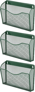 EASEPRES 3 Single Pocket Mesh Hanging File Organizer, Vertical Wall Mounted Magazine File Holder, Mount Basket Mail Paper Document Folder Organizing for Office, Home and School, Dark Green