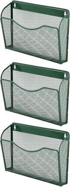 EASEPRES 3 Single Pocket Mesh Hanging File Organizer, Vertical Wall Mounted Magazine File Holder, Mount Basket Mail Paper Document Folder Organizing for Office, Home and School, Dark Green