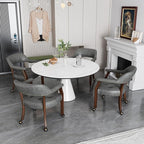 LEEMTORIG Large Dining Chairs with Casters and Arms, Rolling Dining Chairs with Wheels, Accent Wood Boss Caption's Chairs, 26" D x 25.2" W x 31.5" H, Cherry Legs & Dark Grey Fabric SY-1533-GY