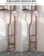 3-Tier Over The Toilet Storage, Freestanding Metal Bathroom Shelves with 4 Hooks, Over Toilet Storage Shelf with Paper Holder, Above The Toilet Shelf for Bathroom Storage, Bronze