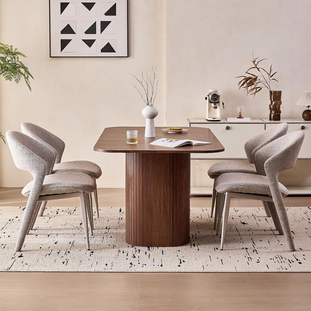 63" Large Dining Table for 4 6, [Rounded Corners] [Grooved Pedestal Base...