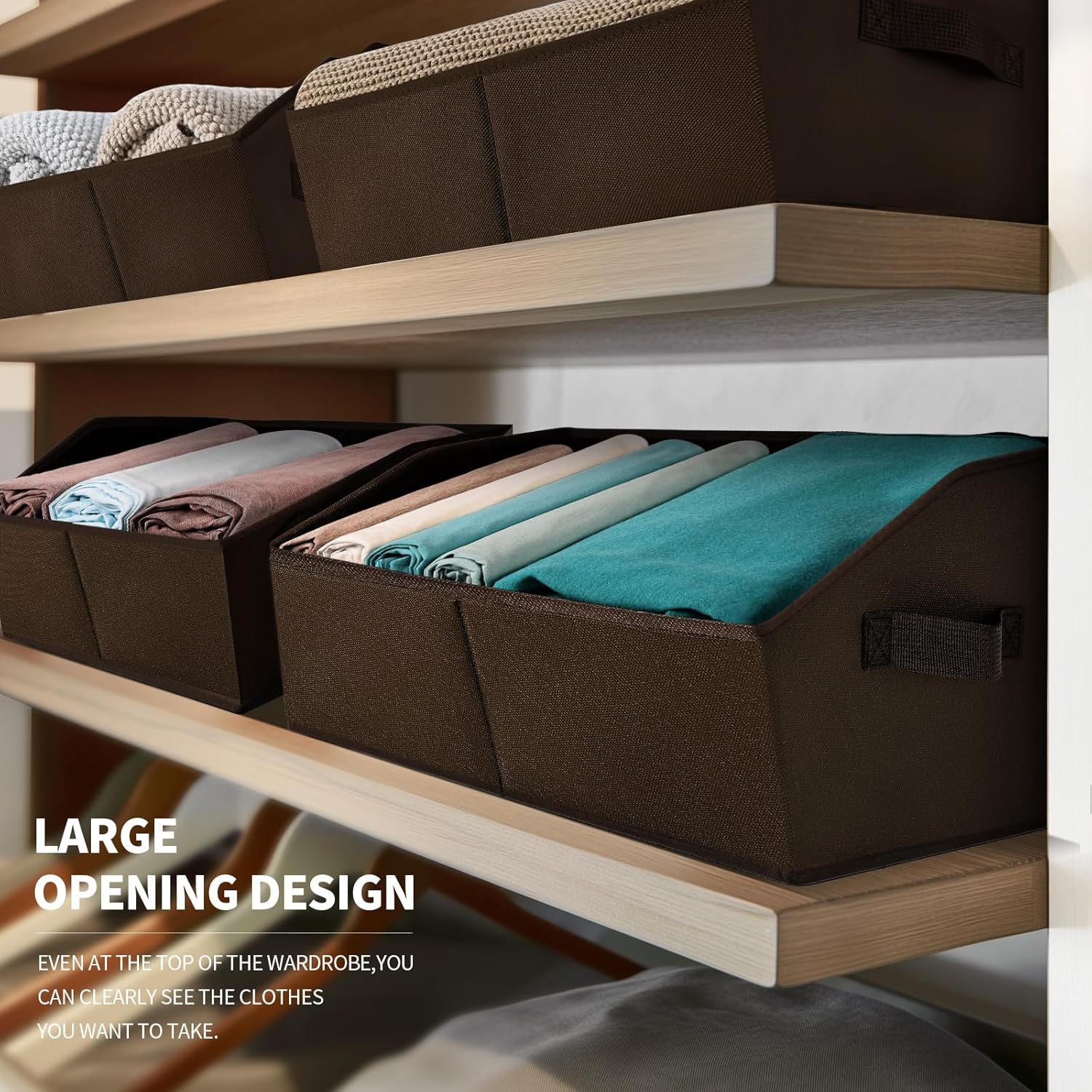 Trapezoid Closet Storage Bins - Large Fabric Baskets for Organizing, Storage Baskets for Shelves, Cube Organizer Bins for Home, Closet, Dorm, 6 Pack, Brown