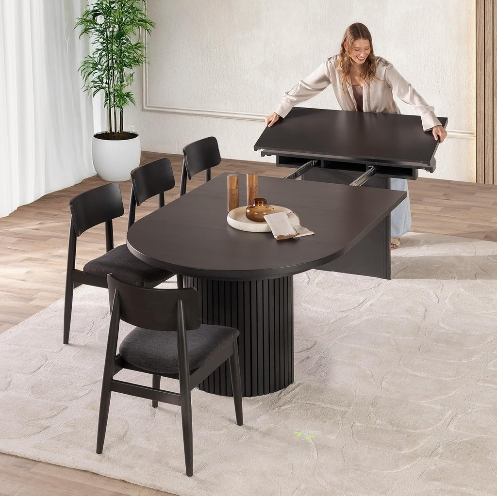 Transformer Table Solid Wood Extendable Round Dining Table Set, Black