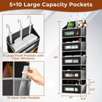 5-Tier Over The Door Storage Organizer with 10 Side Mesh Pockets, 48 lbs Load Capacity, 3 Hooks Design, Door Hanging Organizer with Clear Windows for Bathroom, Bedroom, Nursery, Kitchen-Black