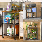 ThreeHio Rolling Kitchen Microwave Cart, 3 Tier Microwave Table Stand with Storage, Kitchen Utility Cart on Lockable Wheels, Small Coffee Cart Shelf Rack Organizer for Living Room Office, Balcony