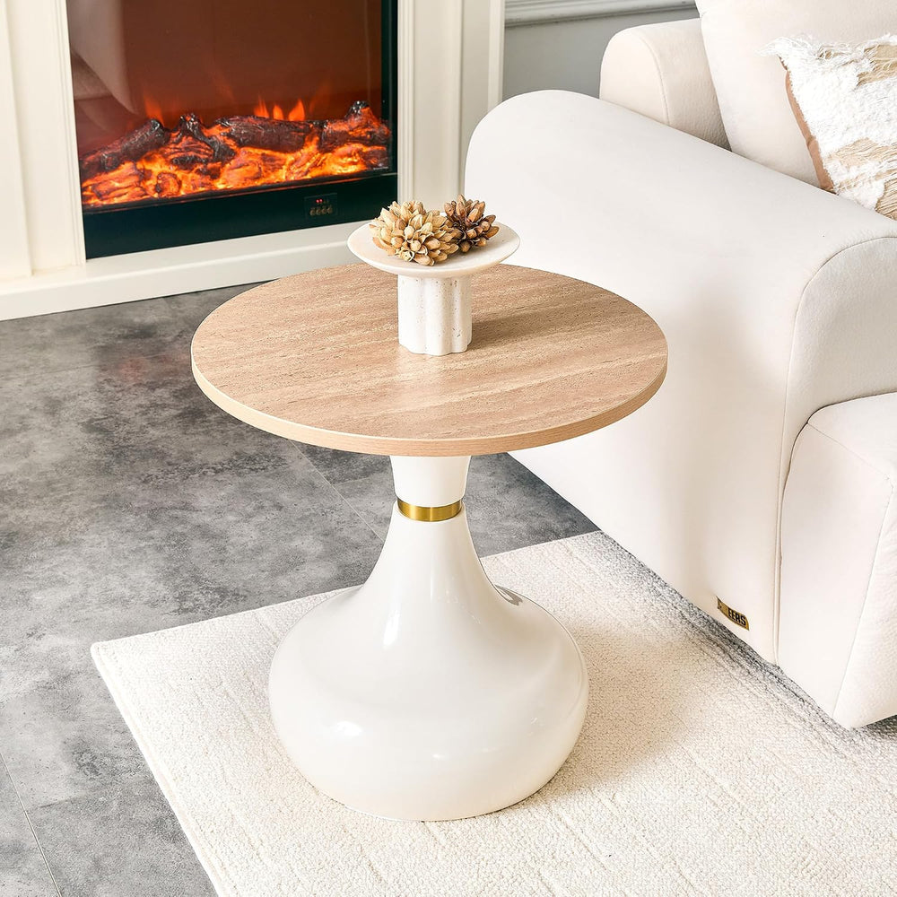 2-Piece Nesting Coffee Table Set, Light Wood Grain, Gold Metal Base | Nesting...