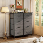 Dresser for Bedroom with 8 Drawers, Anti-Tip Tall Fabric Chests Storage Organizer Tower Furniture with Wooden Top Metal Frame for Clothes, Closet, Living Room, Hallway, Entryway