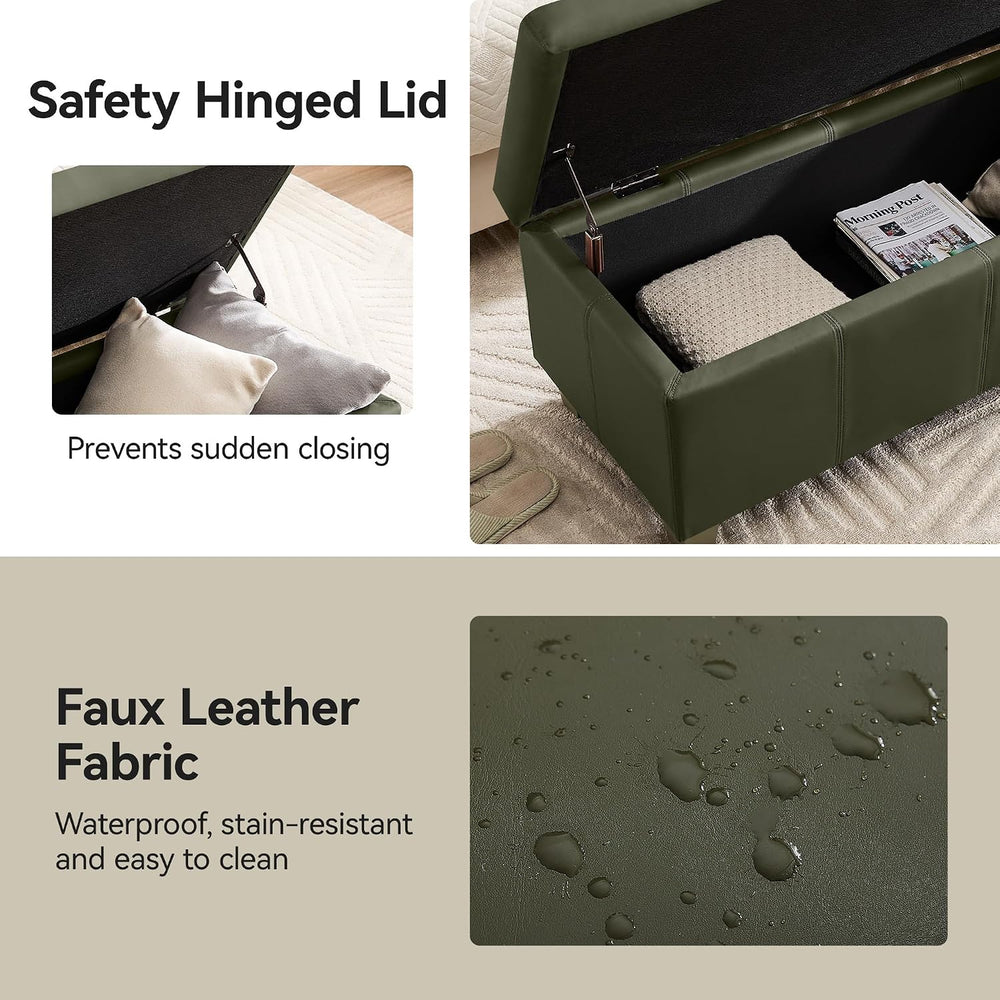 WUTUTUEE 41" Faux Leather Storage Ottoman, Stitch Tufted Rectangle Uphol...