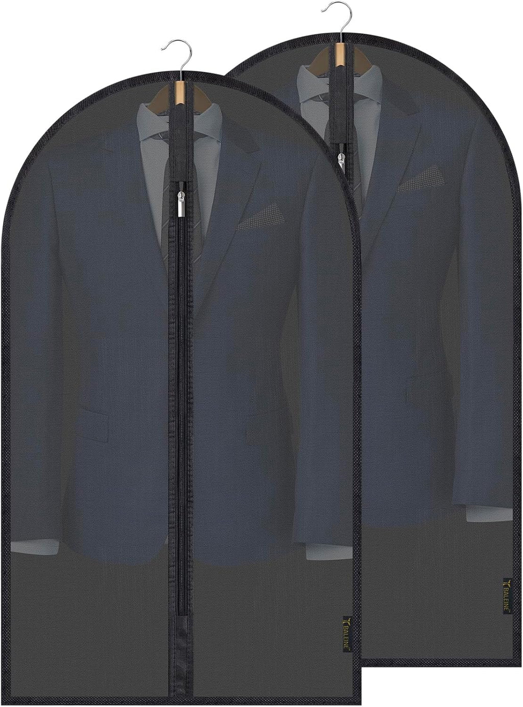 BALEINE 40'' Translucent Garment Bags, 2 Packs PEVA Dress Bag for Closet Clothes Dresses Suit Coats Storage (Black, 2PK)