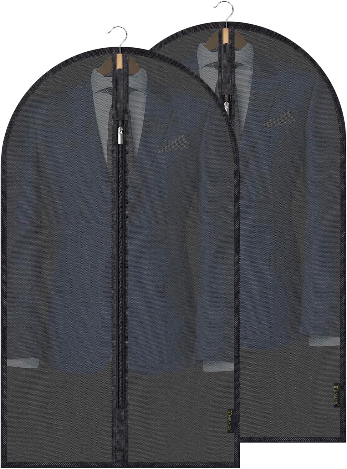 BALEINE 40'' Translucent Garment Bags, 2 Packs PEVA Dress Bag for Closet Clothes Dresses Suit Coats Storage (Black, 2PK)
