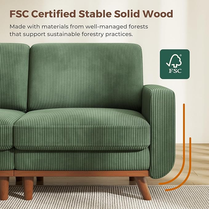 Vesgantti 97" Modular Sectional Sofa Green, U-Shaped Couch with Movable Ottoman, Comfy Corduroy Couch with Spring Cushion, Modular Sofa with Deep Seat for Living Room, Bedroom and Apartment