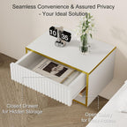 4ever2buy Floating Nightstand with Fluted Drawer, Modern Wall Mounted Nightstand with Open Shelf, White and Gold Night Stand for Bedroom, White