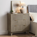 T4TREAM Fluted 3 Drawers Nightstand, Oversized Extra Large Modern Side Table, End Table Bedside for Bedroom, Living Room, Curved Profile Design, Grey Alder