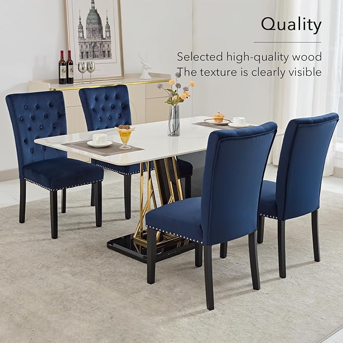Velvet Dining Chairs Set of 2, Upholstered Dining Room Chairs with Wooden Leg...