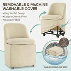 Upholstered Dining Chairs with Casters, Washable Cover Modern Dining Room Chairs with Thick Cushion & Sturdy Metal Frame for Kitchen, Living Room, Dressing Room, Sand Fabric, Set of 4