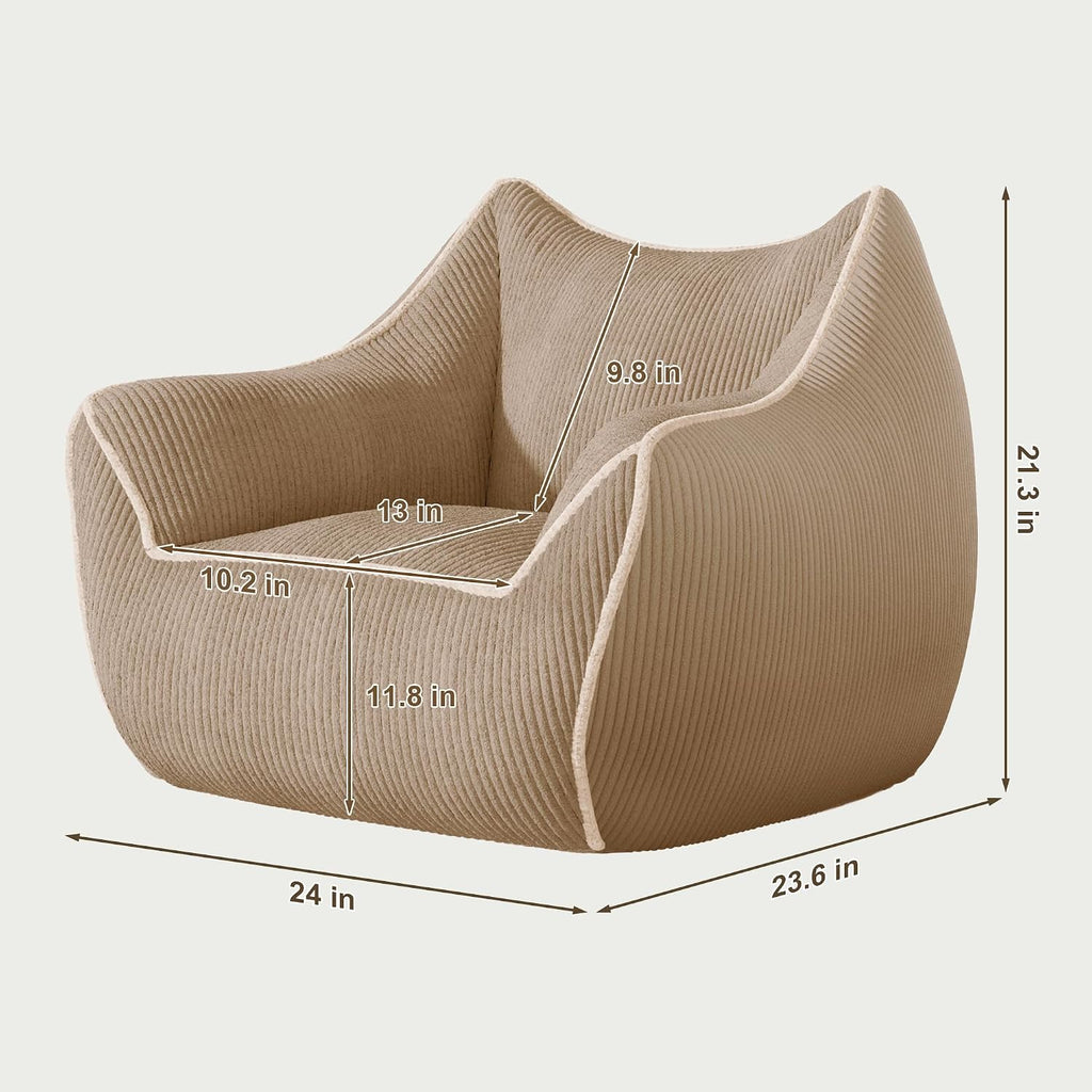 Toddler Bean Bag Chair, Stuffed Kids Bean Bag Sofa with Filler Corduroy Bean Bag Seat for Kids, Small Comfy Lazy Sofa Lounge Chair with Armrests and Back Support for Gaming, Reading, Beige