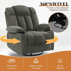 Swivel Rocker Recliner Chair for Adults – Manual Glider Sofa with Massage, Heat & Vibration, 360° Rocking for Living Room or Nursery,Dark Gray