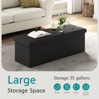 VECELO 43'' Folding Storage Ottoman Bench, Storage Chest, Linen Fabric Foot Rest Stool, 158L Storage Footstools for Bedroom and Living Room, Holds up to 660 lbs, JBlack