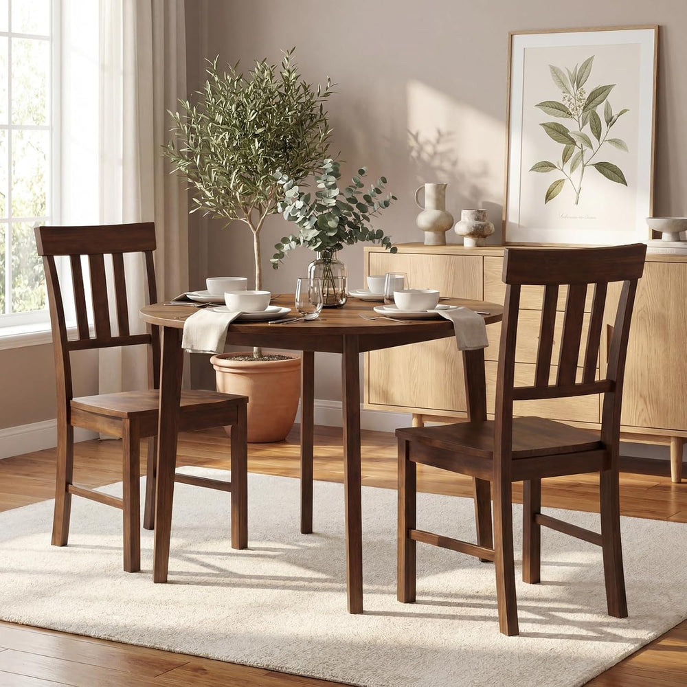 COSTWAY Wood Dining Chairs Set of 4, Solid Rubber Wood Kitchen Side Chair w/W...