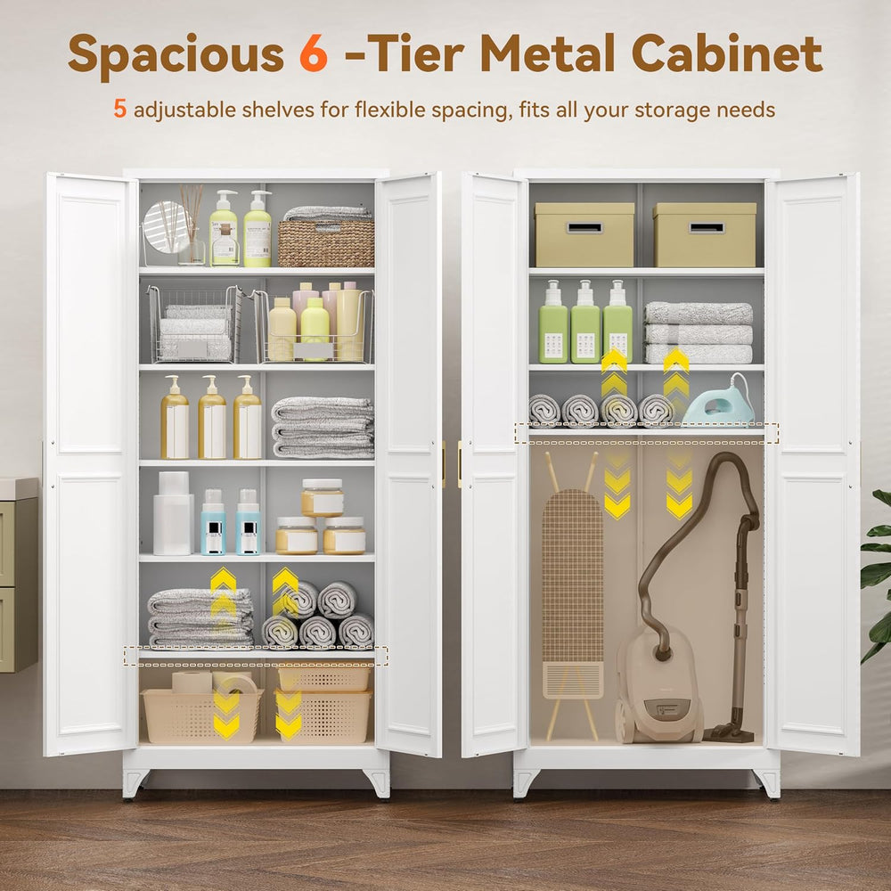 Polup 75" Pantry Cabinet, Tall Metal Storage Cabinet with Doors and Shel...