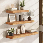 Fun Memories Rustic Elm Wood Floating Shelves, 30 Inch Wall Shelf Set of 2, Wooden Bathroom Shelves with Heavy-Duty Bracket, Storage & Display Shelf for Kitchen, Bedroom, Living Room
