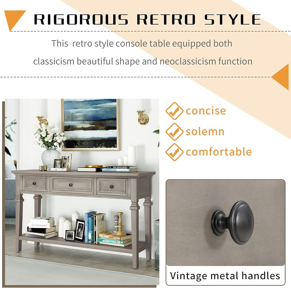 Knocbel 50" Retro Style Console Table Solid Wood Frame Sofa Table with B...