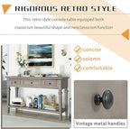 Merax Classic Long Narrow Console Table for Entryway Hallway Sideboard with Storage Drawers and Bottom Shelf Gray Wash