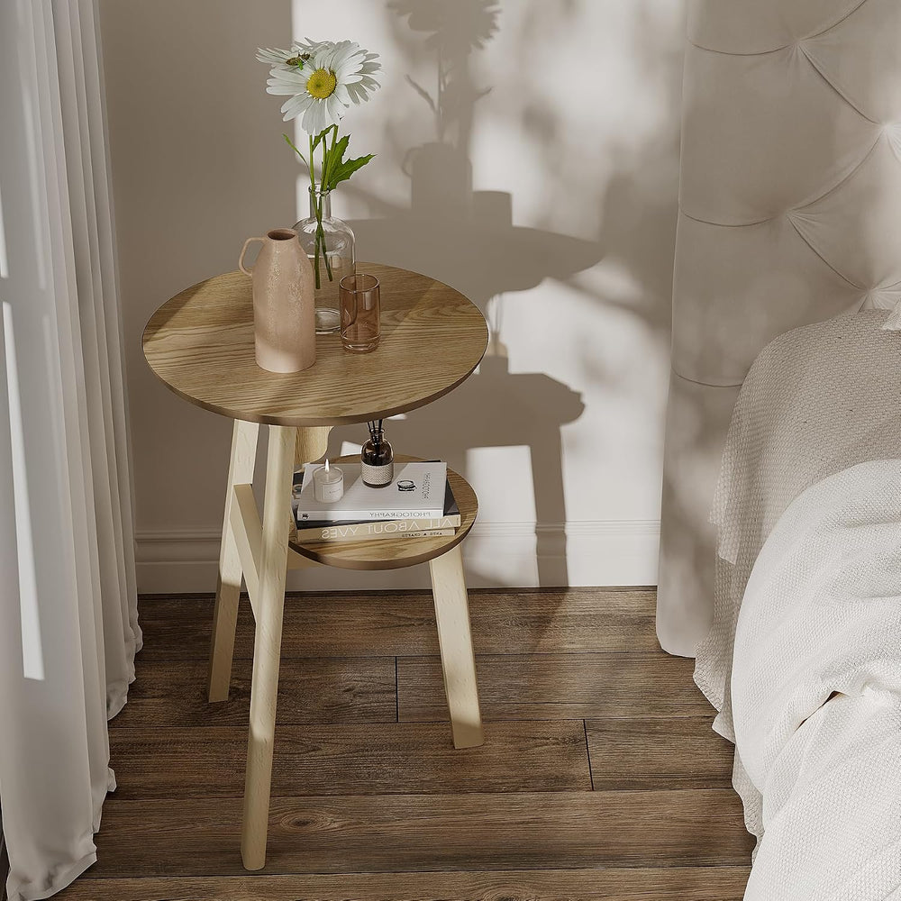 ChooChoo Round End Table for Small Spaces, Narrow Side Table, Accent Table Ni...
