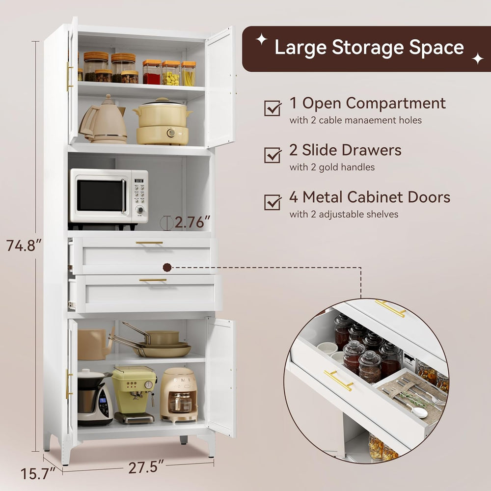 75” Tall Kitchen Pantry Storage Cabinet, Metal Bathroom Storage Cabinet with ...