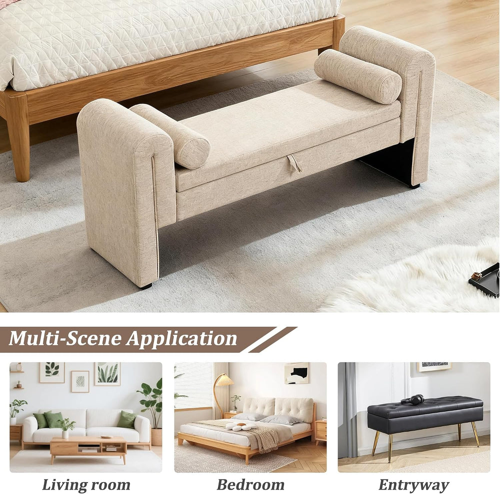 60.5" End of Bed Bench, Velvet Bedroom Bench,King Bed Bench,with 2 Pillo...