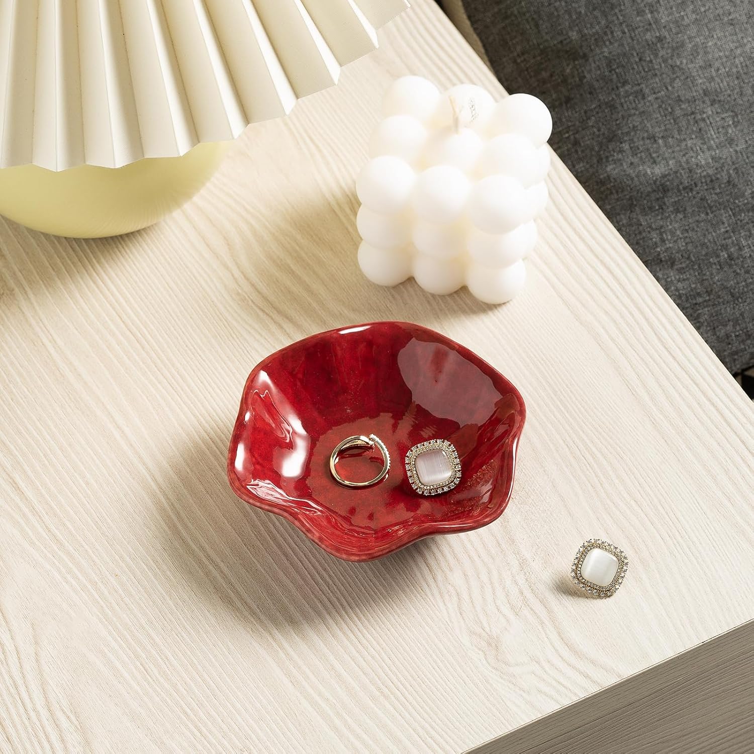Ceramic Ring Dish, Jewelry Trinket Tray for Rings and Earrings | Keeps rings, earrings and other small jewelry in one easy-to-find place on a nightstand, vanity or bathroom counter.