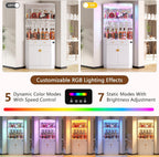 Vlsrka 71" Tall Corner Bar Cabinet with RGB Lighting & Motion Sensor LED | Corner Wine Cabinet with Mirror Back & Glass Doors, Modern Liquor Cabinet with Textured Storage for home living room, White