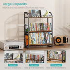 ELITEROO 3-Tier CD Storage Rack, Wood DVD Holder with 2-in-1 Assembly Design, Tilting CD Organizer Tower Holds Up to 112 CDs or 78 DVDs, Table Top DVD Display Stand for Music Enthusiasts, Rustic Brown
